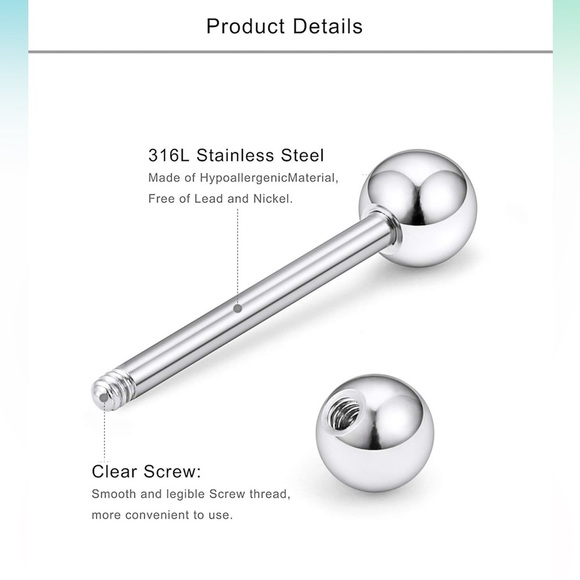 # 43 16G 14G Surgical Steel Tongue Ring,Shield Barbell Ring Bar Body Piercing - Picture 2 of 6